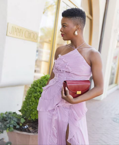 Pleated Halter Chiffon Elegant Dress