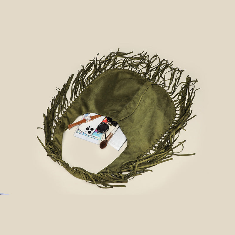 Tassel Large Tote Crescent Trendy One Shoulder Women Bag