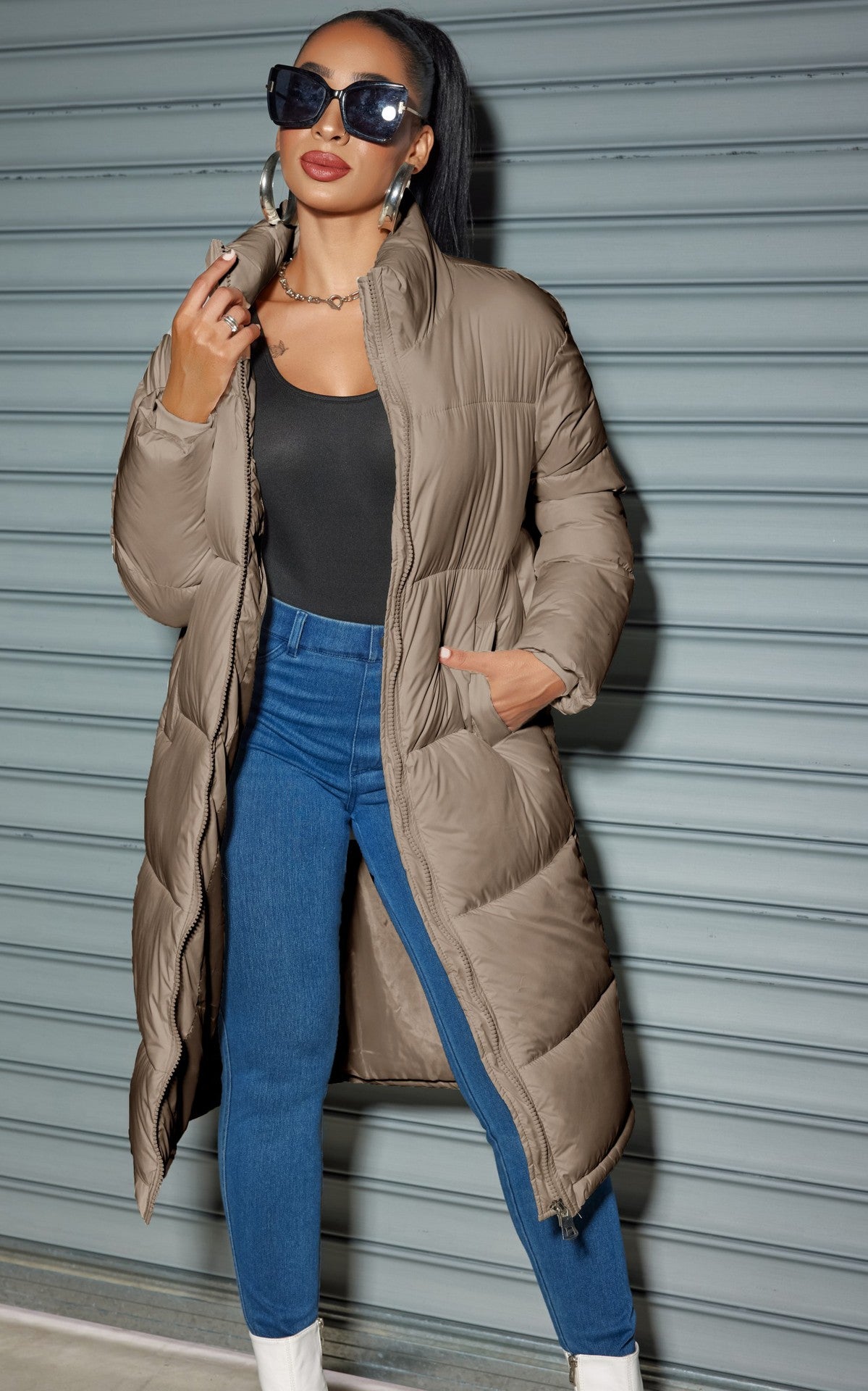 Solid Zipped Long Cotton Jacket