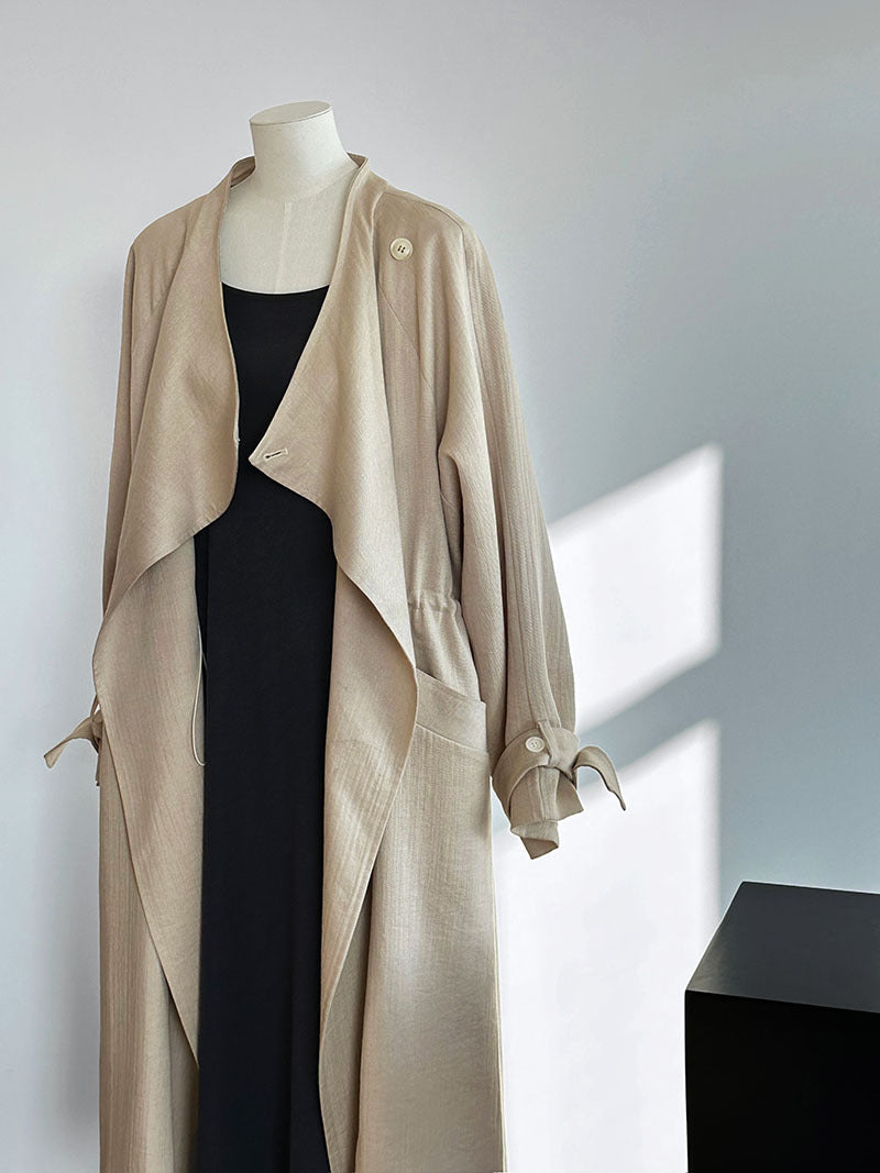 Cotton Linen Drawstring Long Coat