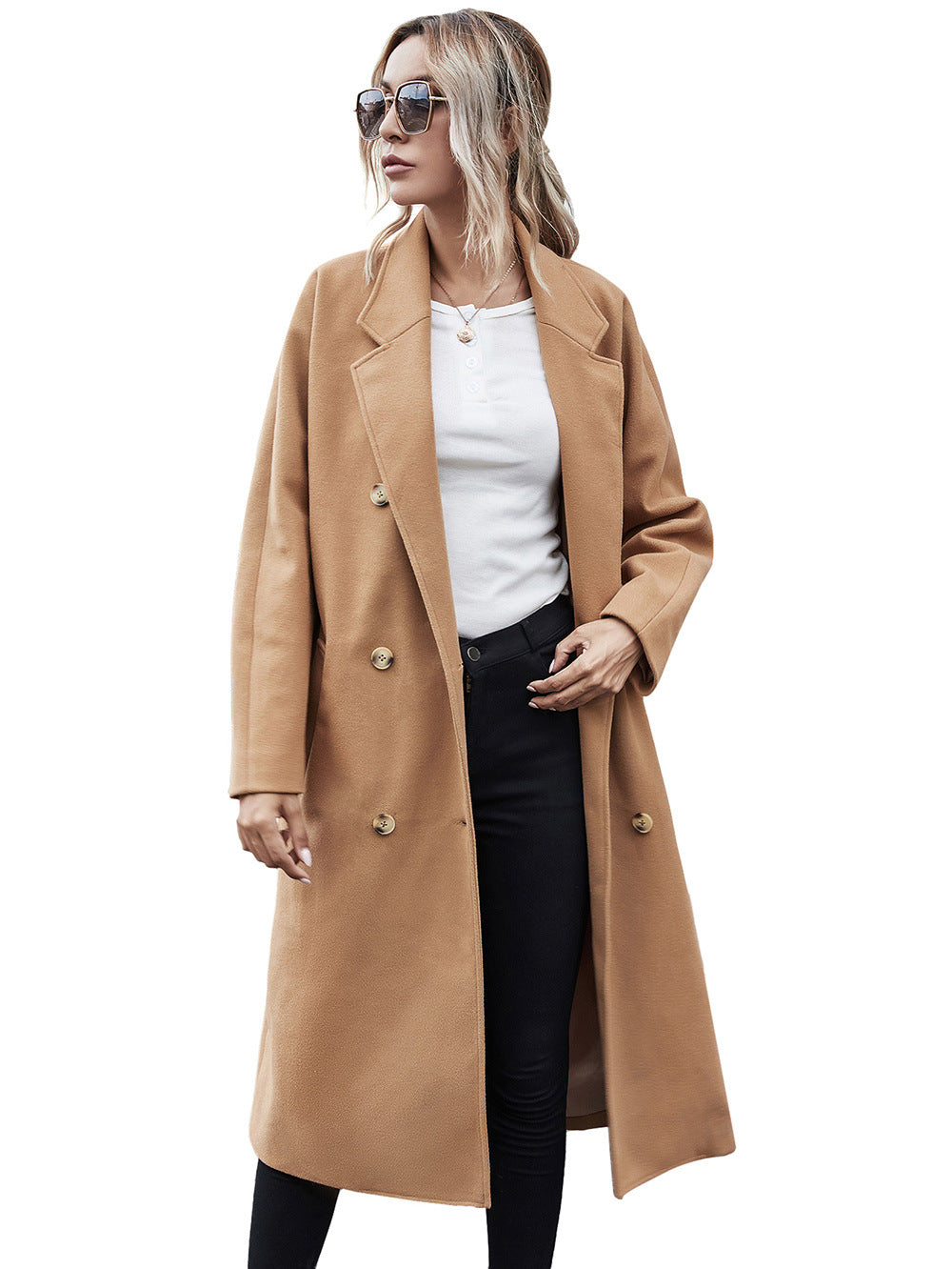 Woolen Lace-up Double Breasted Coat Outerwear