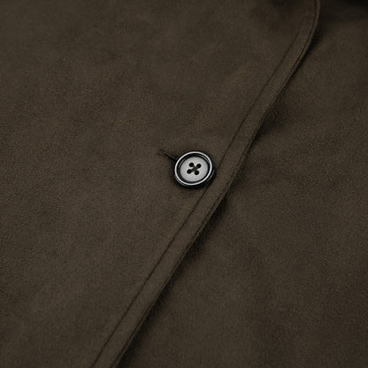 Brown Suede Long Sleeve Long Coat