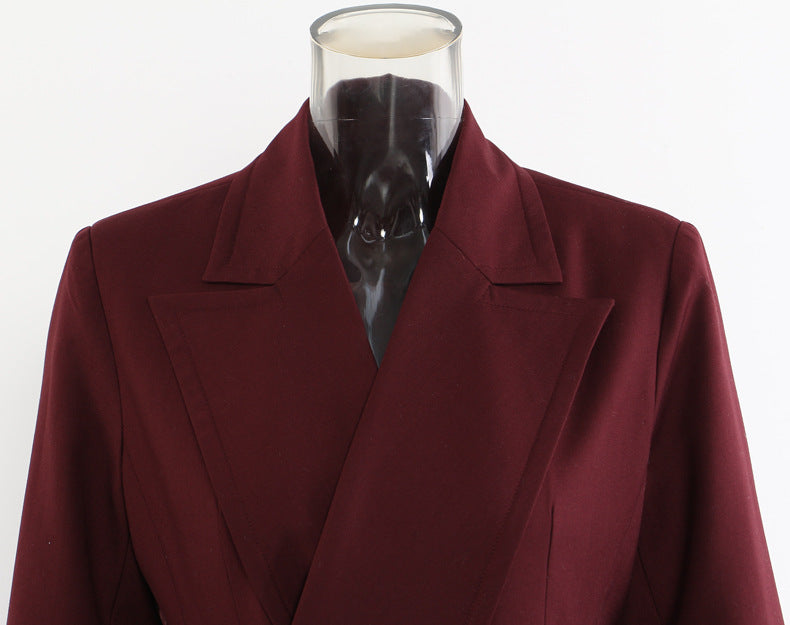 Angola Red Mid-Length Blazer Trench Coat
