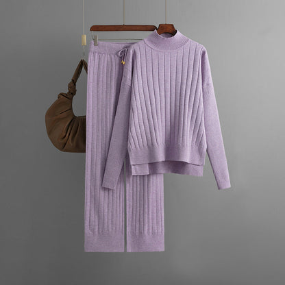 Mock Neck Sweater Set Solid