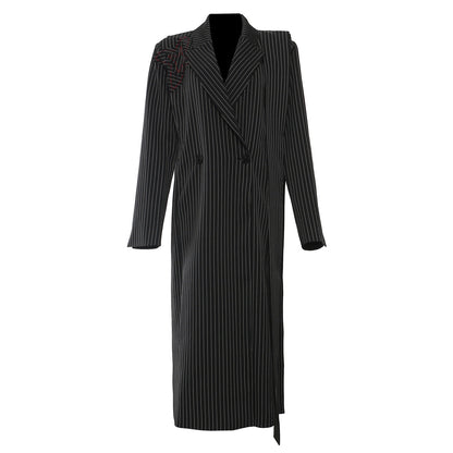 Striped Floral Long Blazer Coat