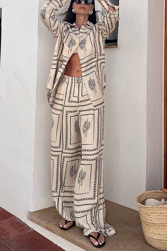 Printed Long Sleeved Shirt and Pant Set