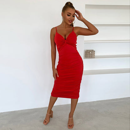 Corset Ruffle Slim Knee Length Dress