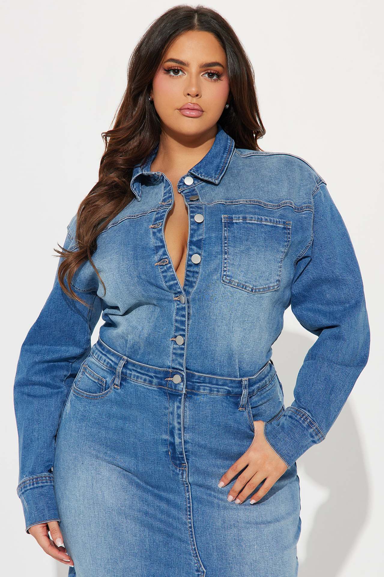 Denim Long Sleeve Trench Coat Dress
