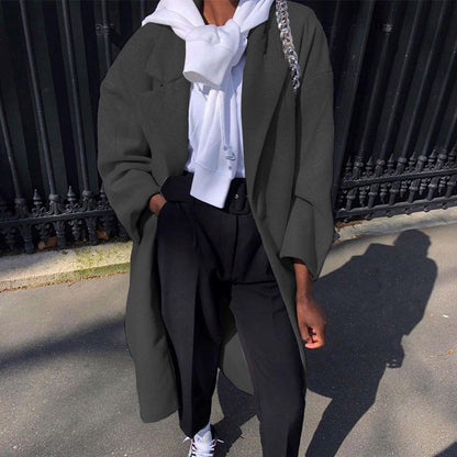 Solid Color Long Sleeve Casual Trench Coat