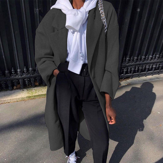 Solid Color Long Sleeve Casual Trench Coat