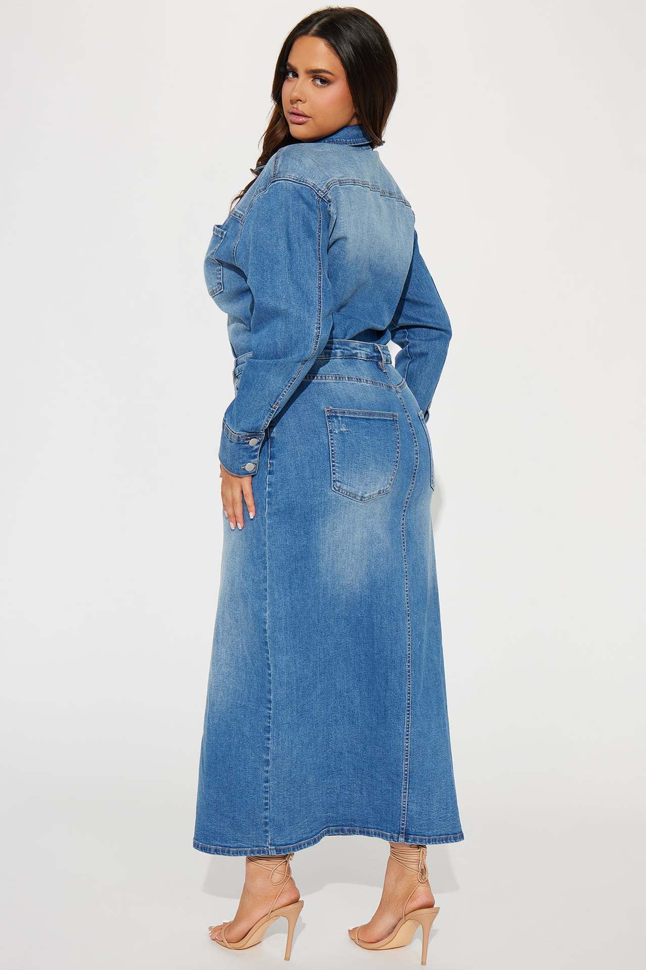 Denim Long Sleeve Trench Coat Dress