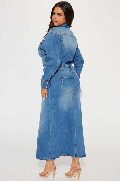 Denim Long Sleeve Trench Coat Dress