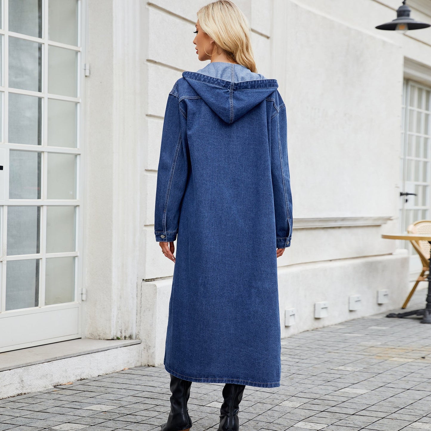 Washed Hooded Denim Coat