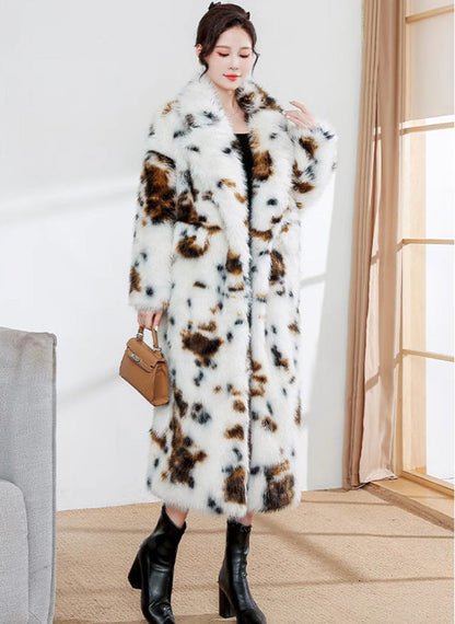 Leopard Print Faux Fur Trench Coat