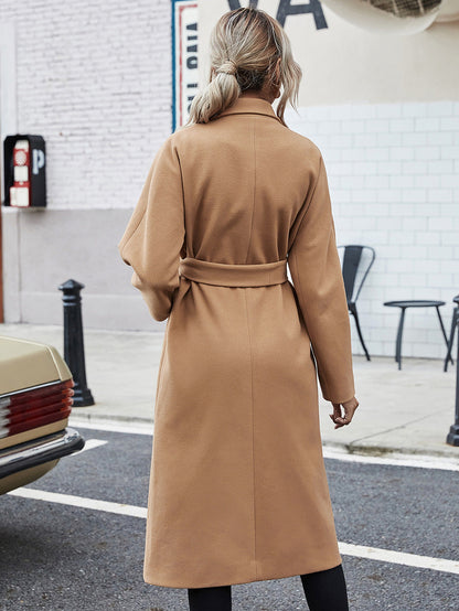 Woolen Lace-up Double Breasted Coat Outerwear