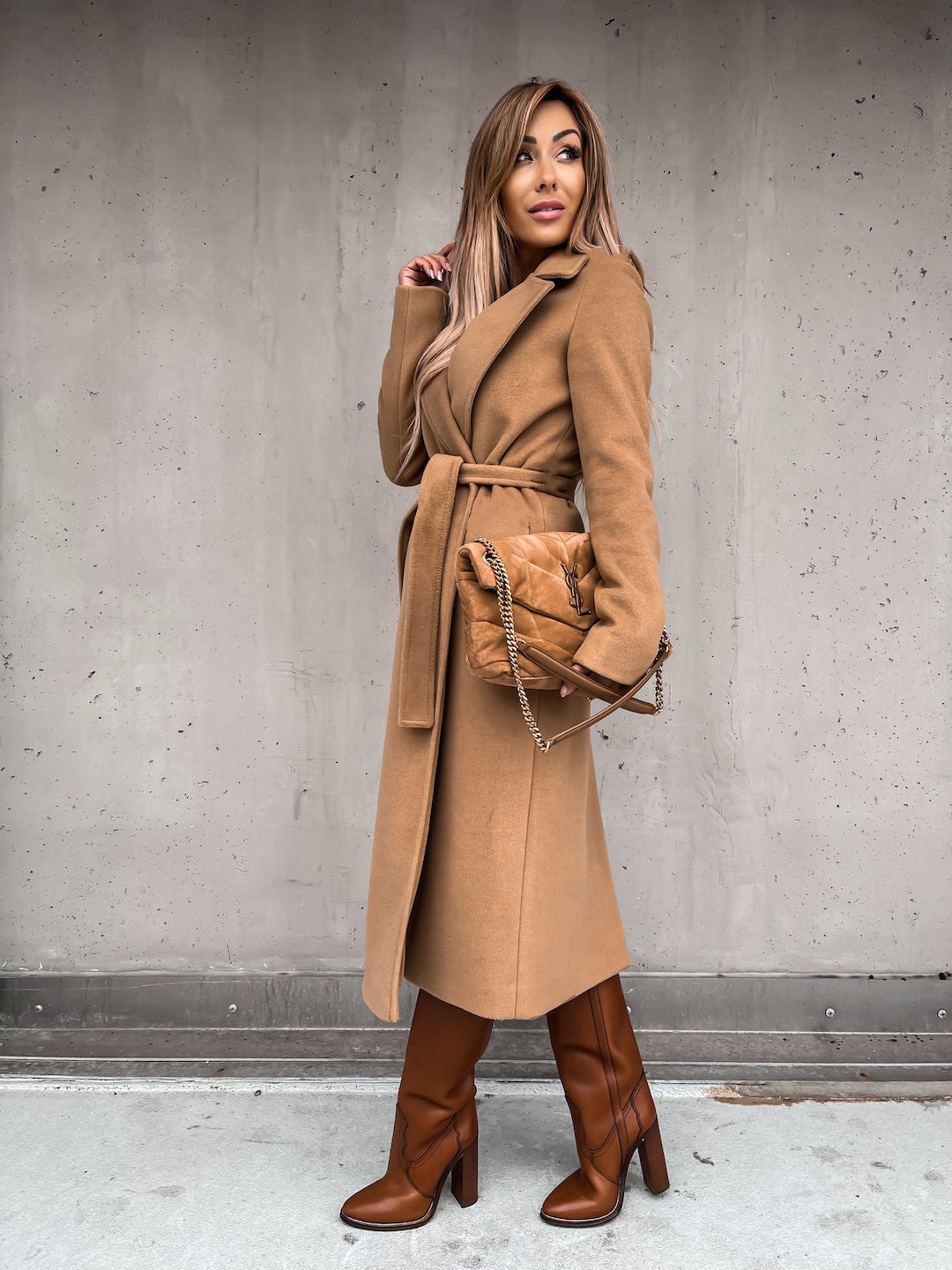 Solid Color Woolen Long Sleeve Trench Coat