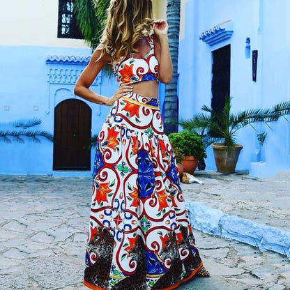 Printed Beach Dress Two Piece Set