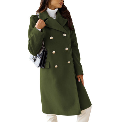 Woolen Long Sleeve Collared Coat