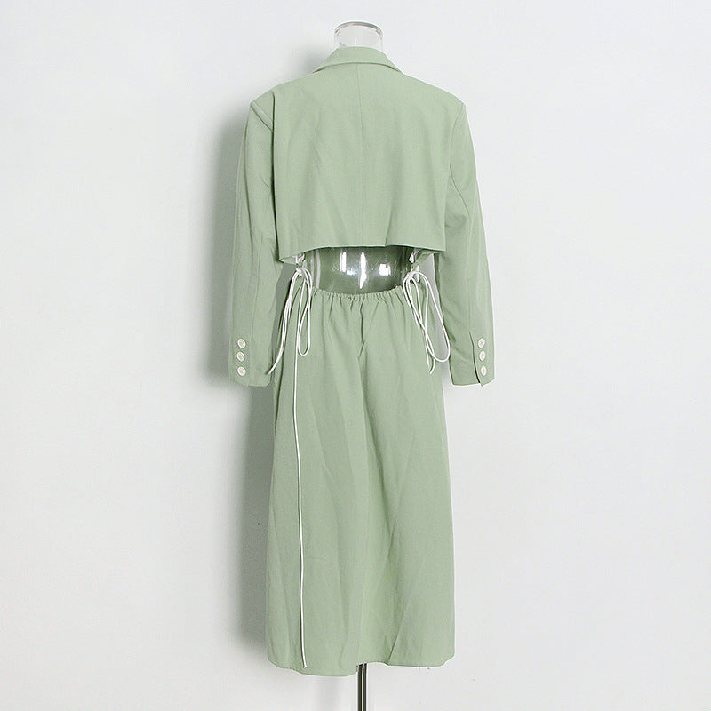 Matcha Green Slim Trench Coat Blazer