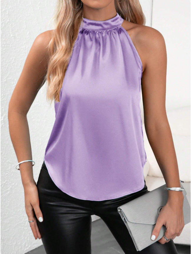 Solid Color Halter Sleeveless Top