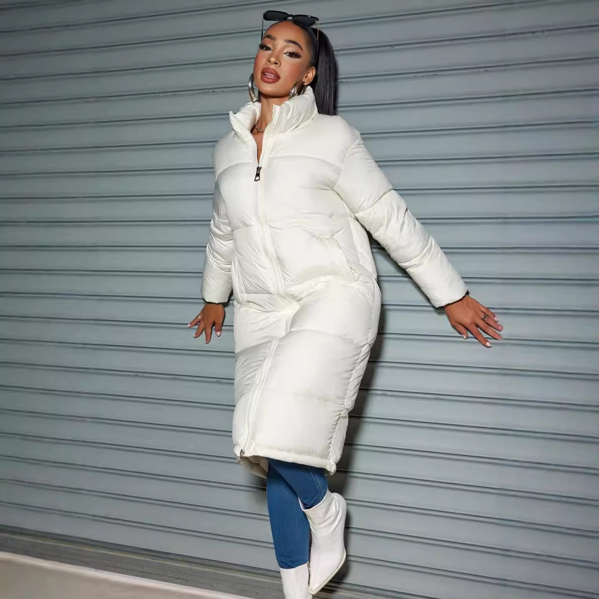 Solid Zipped Long Cotton Jacket