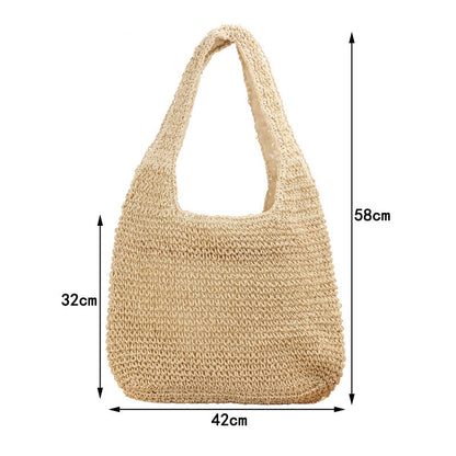 Shoulder Straw Bag Maori Hand-Woven Bag Casual Large Capacity Beach Bag