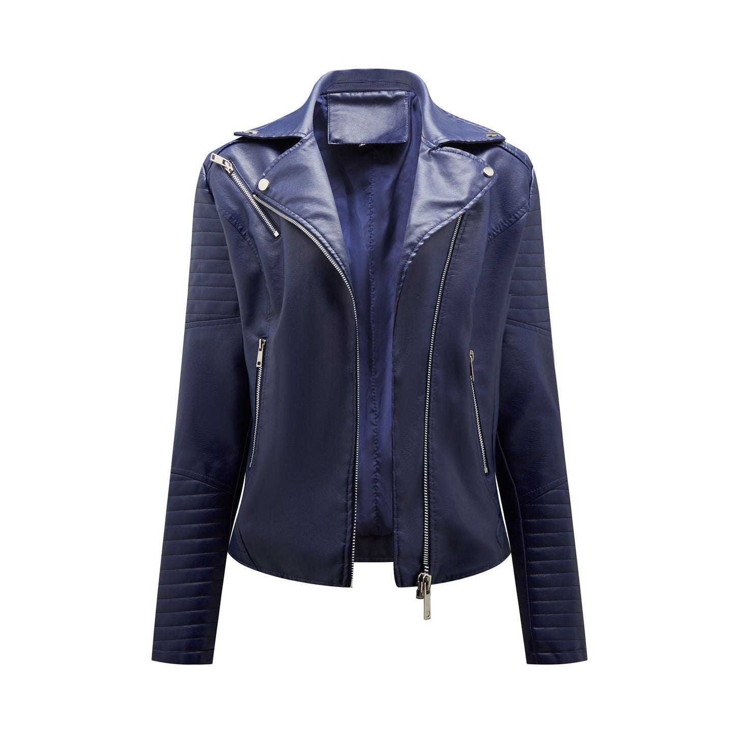 Faux Leather Collared Motorcycle Jacket