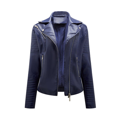 Faux Leather Collared Motorcycle Jacket
