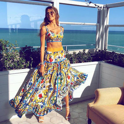 Printed Beach Dress Two Piece Set