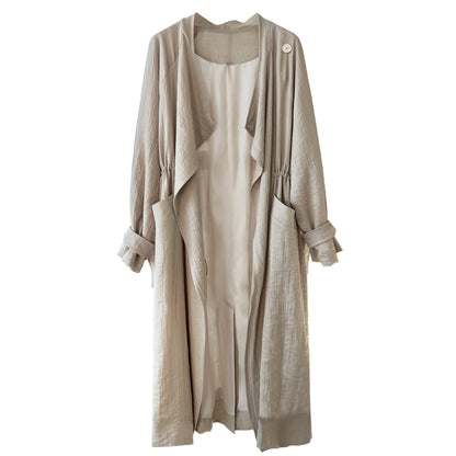 Cotton Linen Drawstring Long Coat