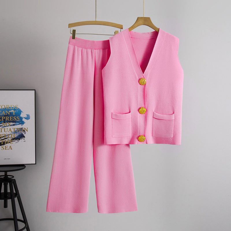 V neck Knitted Two Piece Set