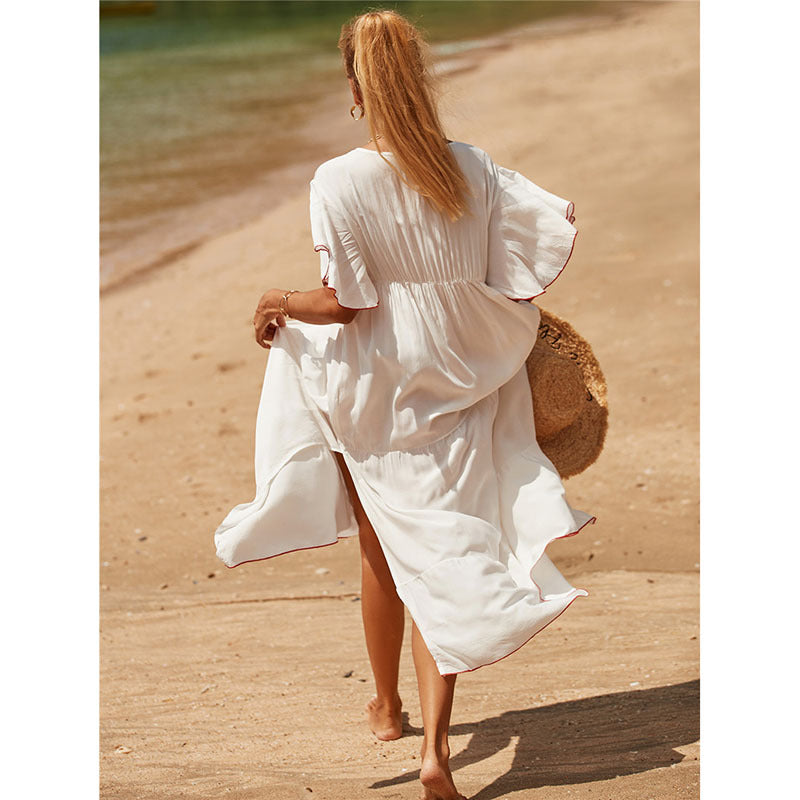 Rayon Mesh Applique Beach Cover-up Sexy Vacation Seaside Sun Protection Clothing Blouse