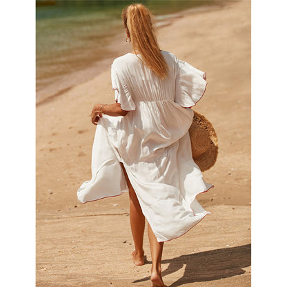 Rayon Mesh Applique Beach Cover-up Sexy Vacation Seaside Sun Protection Clothing Blouse