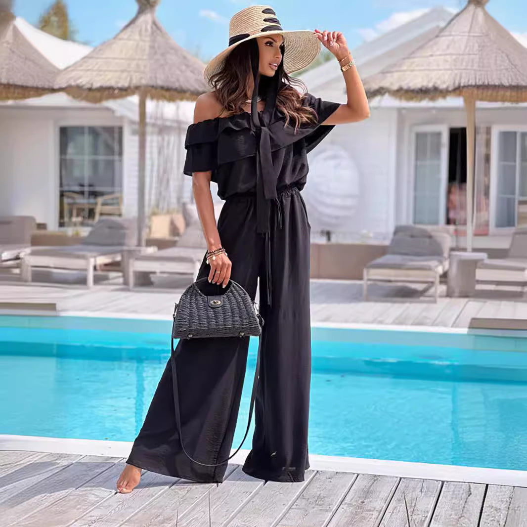 Ruffled off Shoulder Short Sleeved Jumpsuit