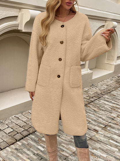 Casual Breasted Pocket Long Coat