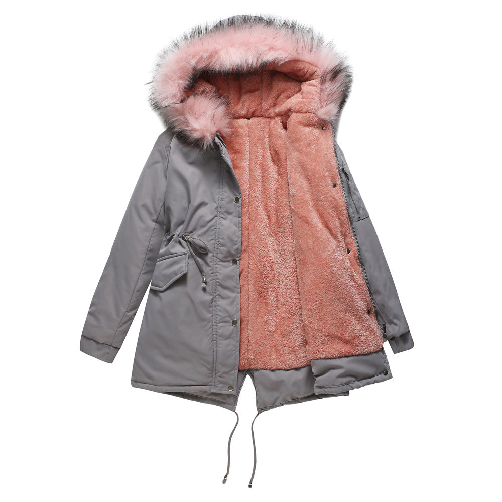 Fur Collar Fleece Cotton-Padded Parkas