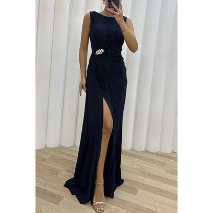 Pleated Split Evening Dress Women