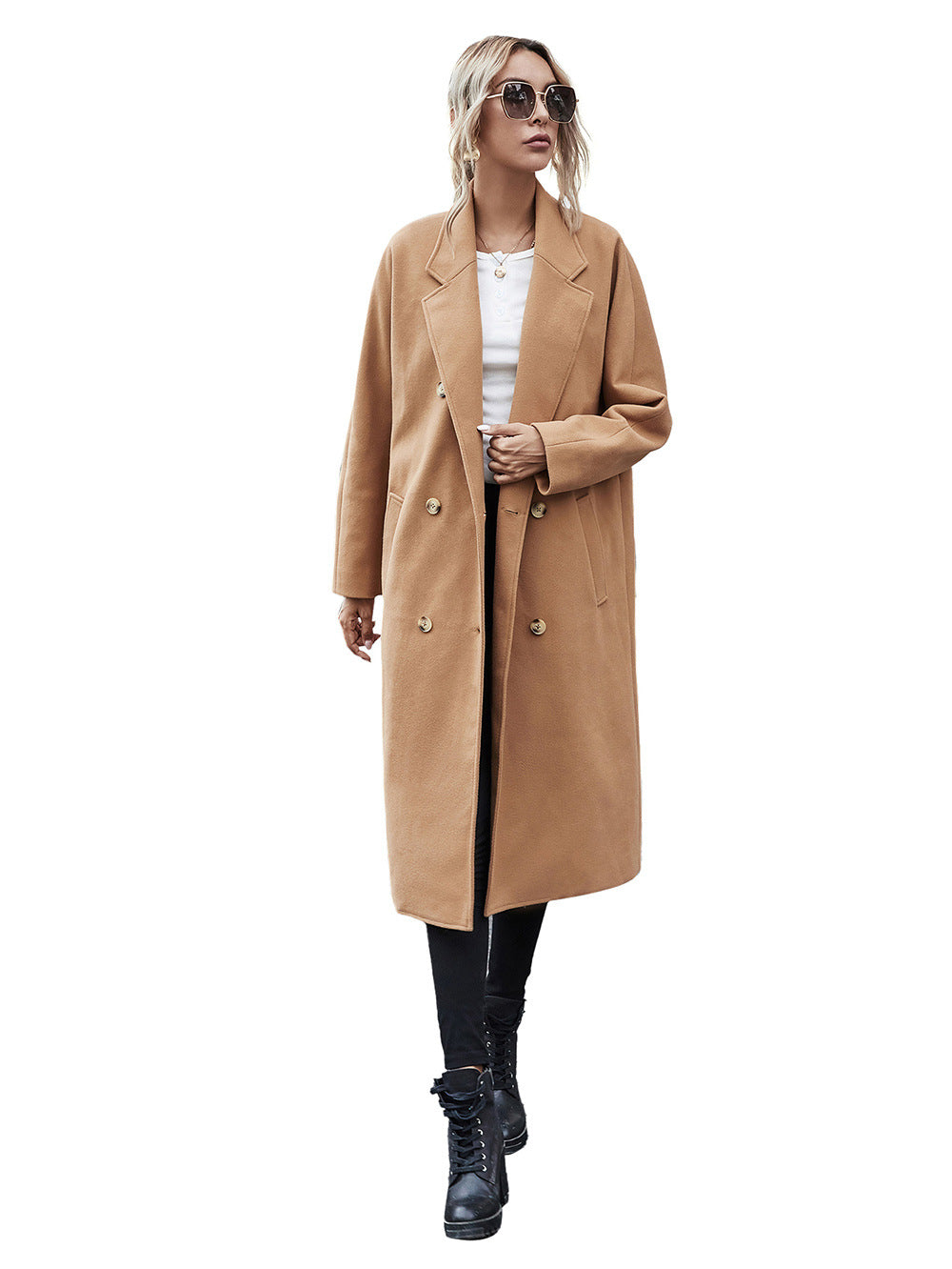 Woolen Lace-up Double Breasted Coat Outerwear