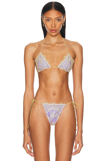 Lace Trim Tie-Up Bikini Two Piece Set