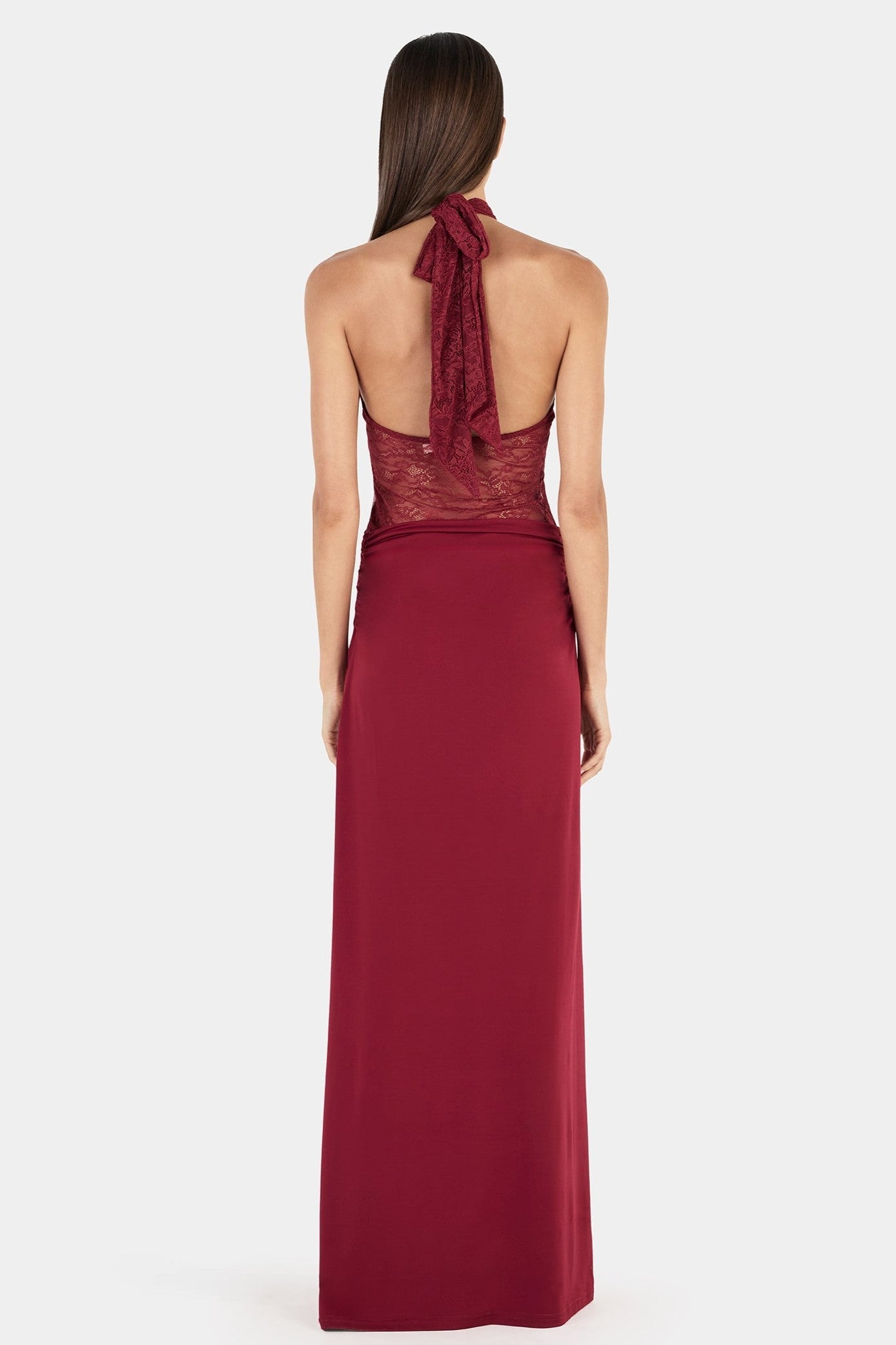 Lace Splicing Jersey See-Through Maxi Dress