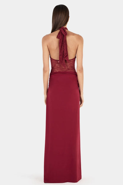 Lace Splicing Jersey See-Through Maxi Dress