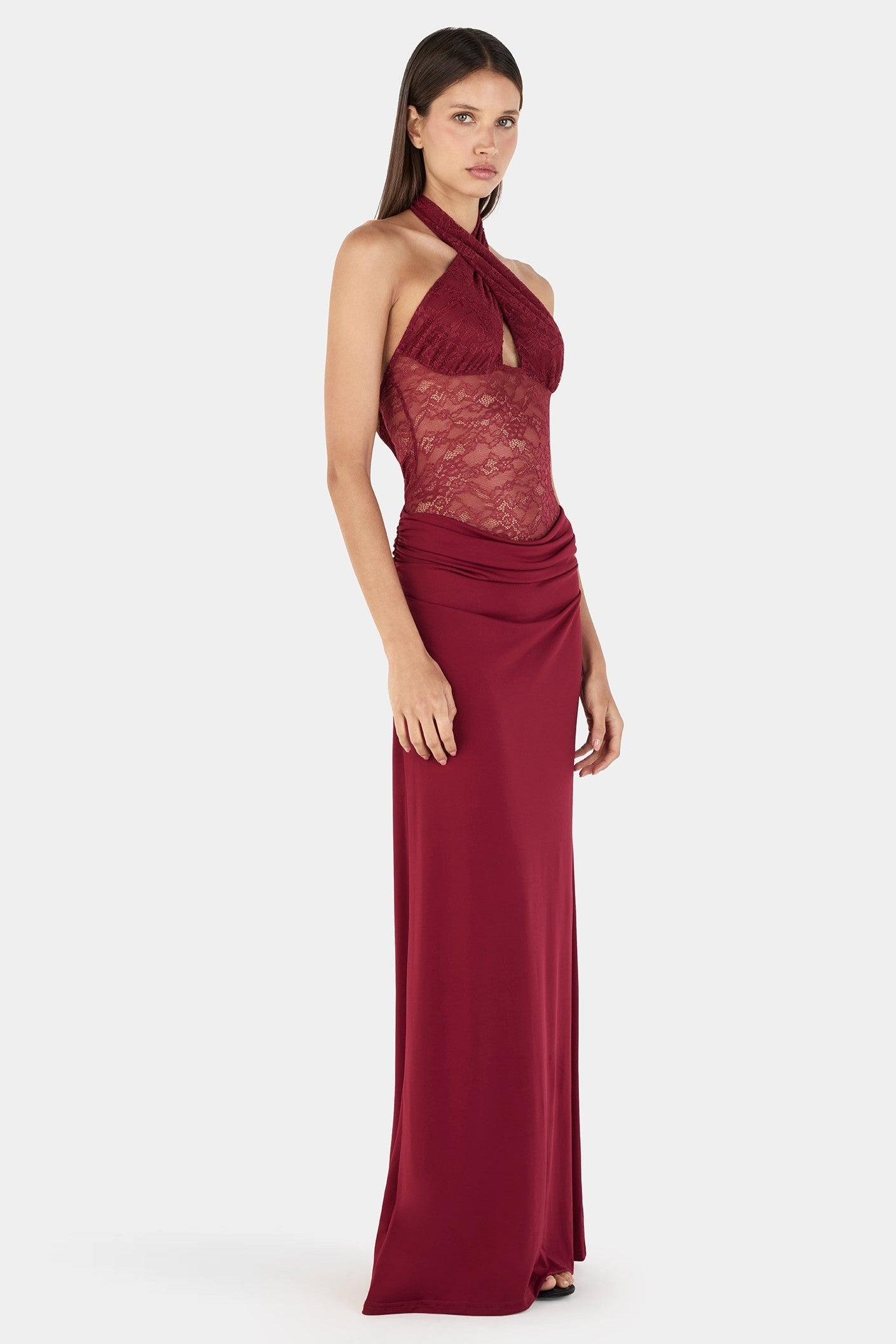 Lace Splicing Jersey See-Through Maxi Dress
