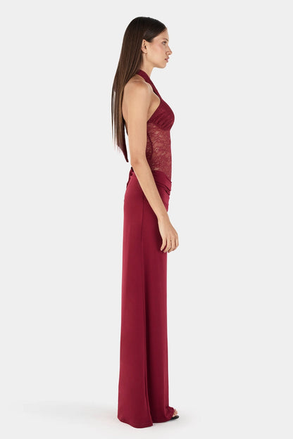 Lace Splicing Jersey See-Through Maxi Dress