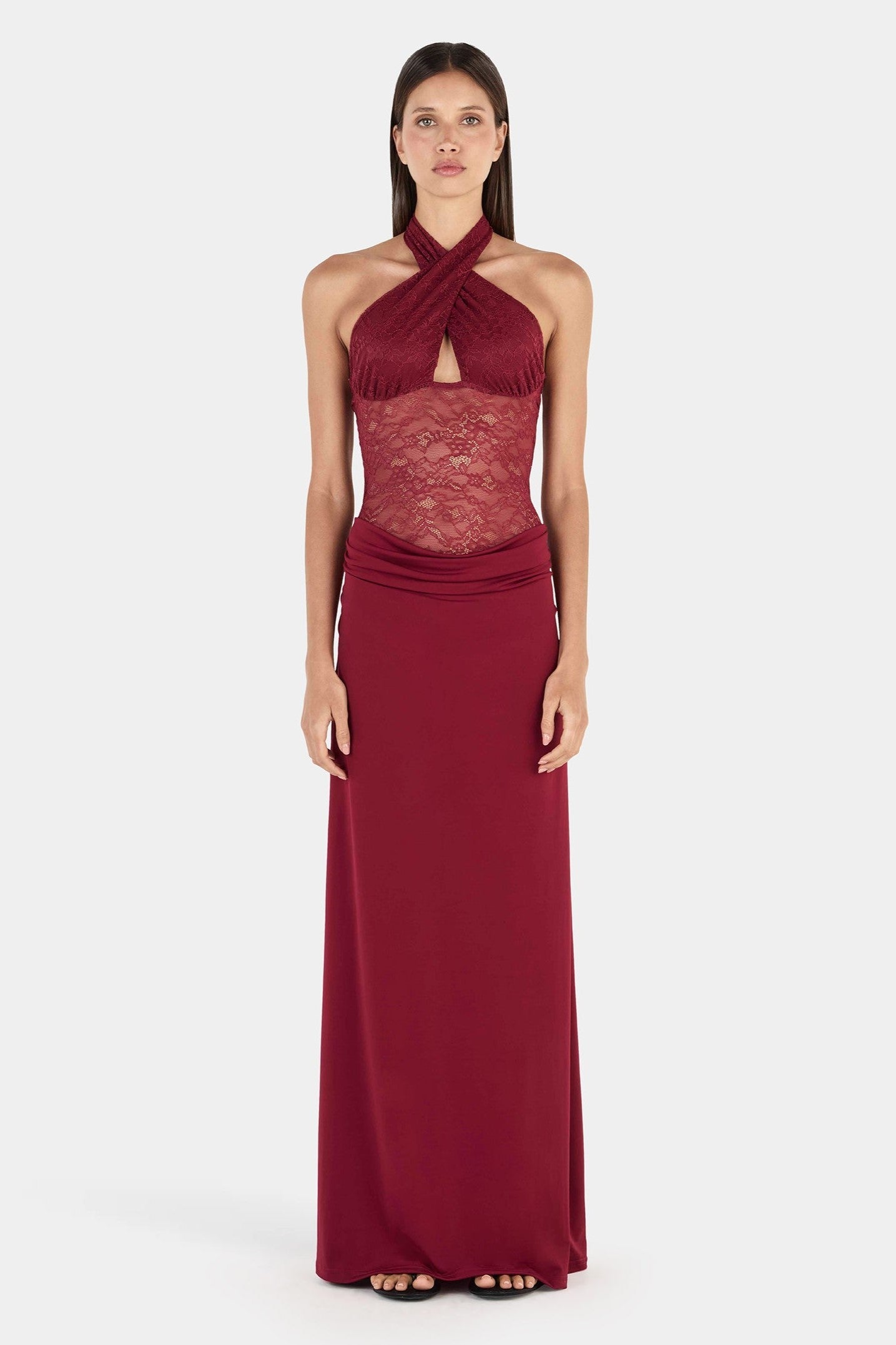 Lace Splicing Jersey See-Through Maxi Dress