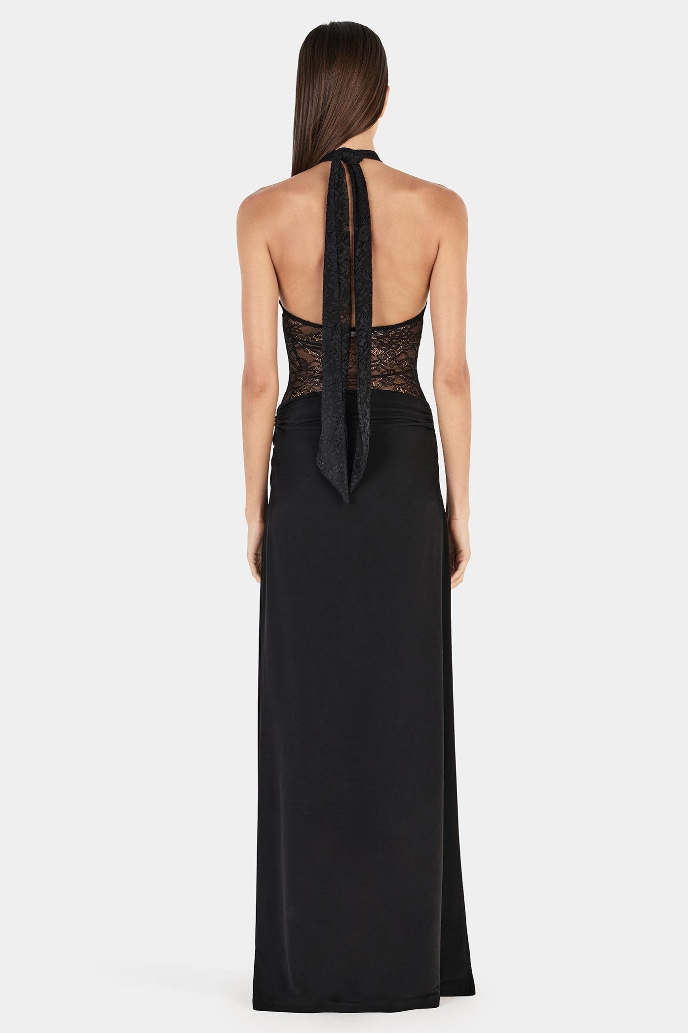 Lace Splicing Jersey See-Through Maxi Dress