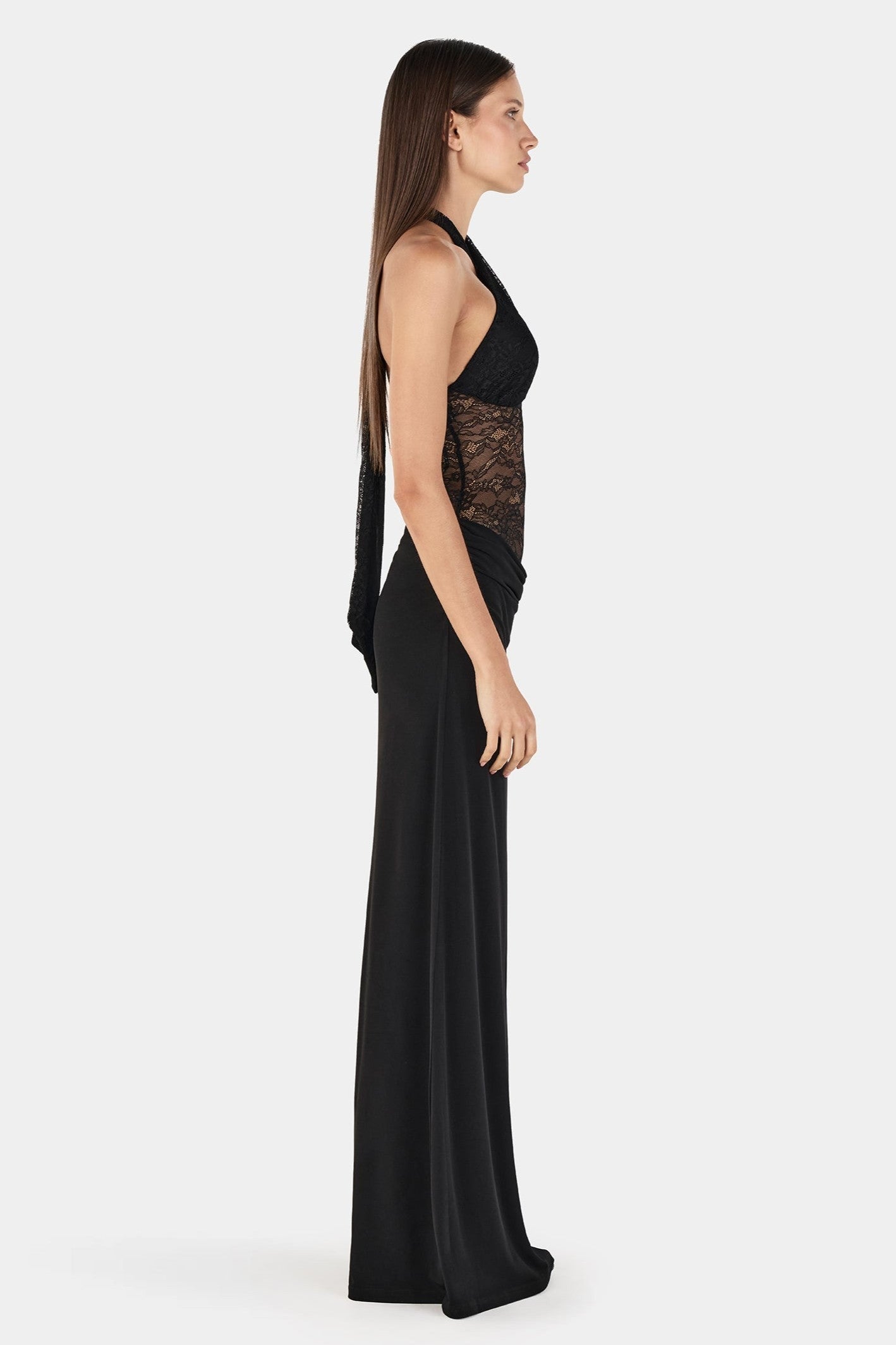 Lace Splicing Jersey See-Through Maxi Dress