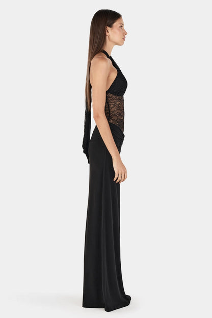 Lace Splicing Jersey See-Through Maxi Dress