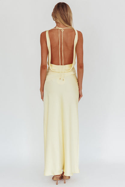 Satin Splicing Mesh Backeless Maxi Dress