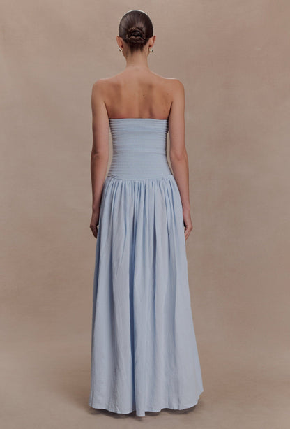 Solid Smocking Strapless Maxi Dress