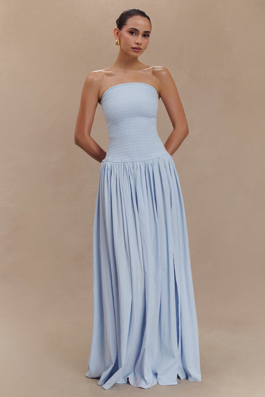 Solid Smocking Strapless Maxi Dress